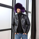 Real Fur Trapper Hat for Men, Purple Raccoon Fur Hat, Warm Winter Hat, Ushanka Leather Hat, Fur Bomber Hat, Earflaps Hat, Gift for Boyfriend