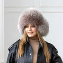 Luxury Beige Raccoon Fur Aviator Hat, Real Leather Trapper Hat with Earflaps, Oversized Winter Ushanka for Women, Fur Accessory Gift for Her