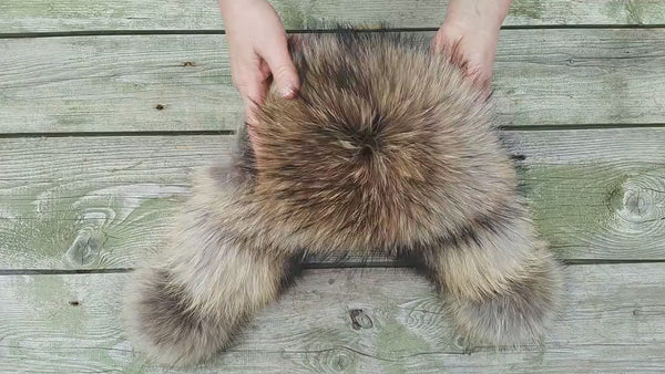 Raccoon Fur Hat, Soft Fluffy Winter Ushanka, Leather Aviator Hat, Plush Trapper Hat for Women, Warm Gift for Mom, Real Fur Fuzzy Bomber Hat