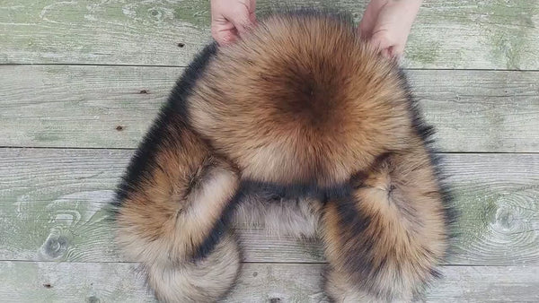 Womens Raccoon Fur Trapper Hat with Ear Flaps, Winter Furry Hat, Real Fur Head Accessories, Brown Raccoon Fur Hat, Anniversary Gift for Wife