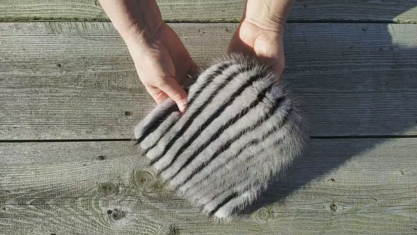 Striped Black & Gray Fur Hat, Mink Fur Beanie, Fluffy Ladies Fur Hat, Knitted Real Mink Fur Hat, Warm Fur Hat For Her, Perfect Gift for Mom