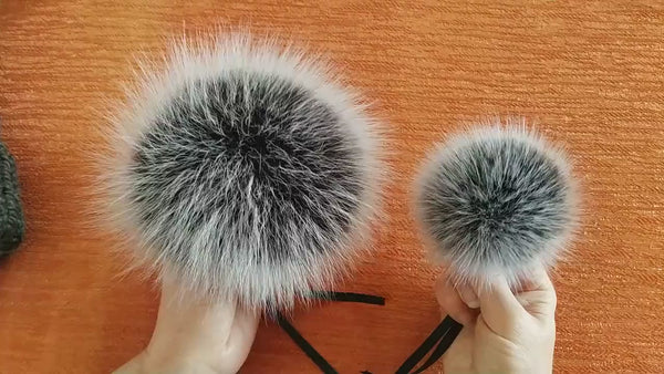 Silver fur pom pom Real fox fur pompom for hat   Large plush furry  ball   Detachable pompom