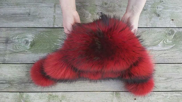 Fluffy Fur Trapper Hat for Women, Raccoon Fur Ear Flap Hat, Oversized Red Winter Bomber Hat, Fuzzy Head Warmer, Aviator Hat, Gift For Wife
