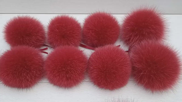 Burgundy Real Fur Pompom, Fox Fur Pom Pom, Detachable Pom Pom, Real Fur Pompoms, Red Wine Fur, Bordo Pompoms for Hat, Cute Fuzzy Hat Decor