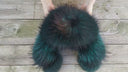Dark Green Furry Trapper Hat For Her, Fuzzy Earflap Hat, Emerald Women's Winter Hat, Raccoon Fur & Leather Bomber Hat, Fluffy Aviator Hat