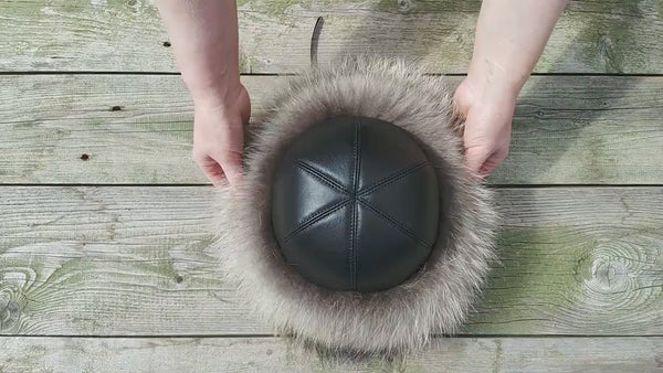 Raccoon Fur Mongoloian  Hat for Men, Real Leather Hat Flat Top, Warm Fluffy Headwear, Luxury Gift for Him, Fur Cap for Winter, Gift for Dad