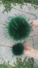 Raccoon Fur Pompom, Green Pom Poms for Hat, Tie On Fur Pom Pom, Removable Fluffy Bommel, Craft Supply, Detachable Raccoon Fuzzy Pompon