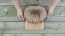 Real Mink Fur Hat with Raccoon Pompom, Fluffy Beige Winter Hat for Women, Handmade Premium Fur Beanie, Warm & Stylish Headwear, Gift for Her
