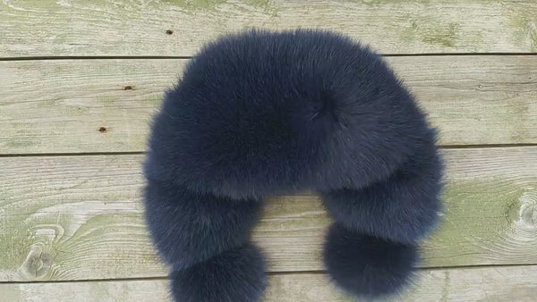 Real Fox Fur Trapper Hat, Dark Blue Fur Winter Hat, Aviator Hat For Her, Warm Fur & Lined Headwear, Hat With Earflaps, Ukrainian Ushanka