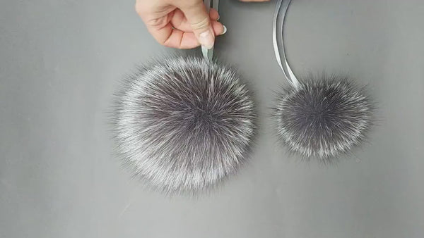 Fur pom pom for hat -  Real  silver fox fur pompom  -  Detachable pompoms of four sizes:  10 cm / 3.9" -  18 cm/ 7"