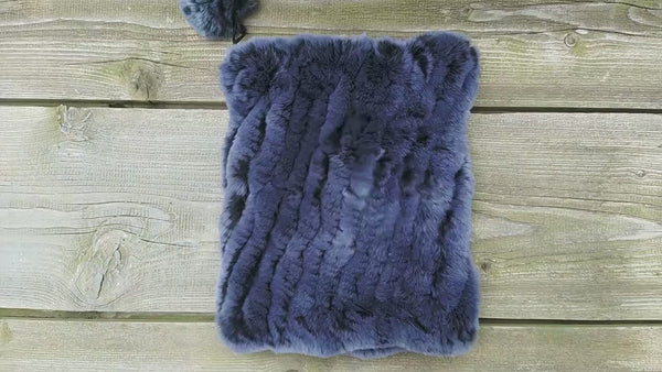 Plush Ponytail Beanie, Convertible Fur Snood, Real Rabbit Fur Hat and Fingerless Mittens Set, Fur Ladies Hat, Winter Headwarmer, Neckwarmer