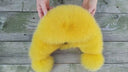 Neon Yellow Fox Fur Trapper Hat, Fluffy Ushanka with Pompoms, Real Leather & Fur Winter Hat, Fluffy Bomber Hat, Warm Gift For Teen Girl
