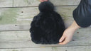 Knitted Rabbit Fur Hat with Fox Fur Pompom, Winter Ladies Hat, Fluffy Black or Silver Hat, Real Rabbit Fur Hat, Cold Weather Fur Accessories