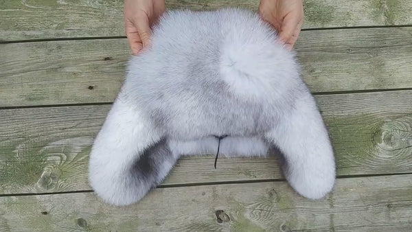 White Fox Fur Ushanka Hat for Women, One-Piece Fur Trapper Hat, Real Fox Fur Winter Headwear, Warm Hat For Cold Weather, Cute Aviator Hat