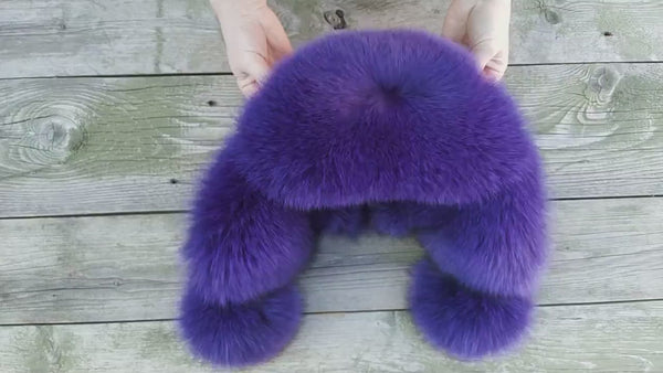 Hot Purple Woman's Winter Hat, Real Fox Fur & Leather Trapper Hat, Stylish Purple Bomber Hat, Furry Aviator Hat, Fuzzy Hat, Teen Girl Gift
