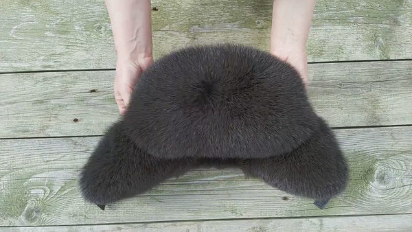 Brown Fox Fur Trapper Hat with Dark Brown Leather, Warm Winter Hat With Earflaps, Premium Ukrainian Ushanka, Mens Bomber Hat, Gift For Dad