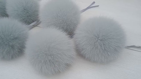 Detachable Pom Pom, Blue Fur Pom for Hat, Large Furry Ball, Gray Fur Accessory, Fox Fur Pom Pom, Real Fur Hat Decor, DIY Gift for Daughter