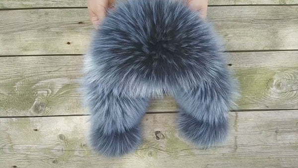 Gray Blue Raccoon Fur Trapper Hat, Real Leather Ushanka, Oversized Trapper Hat, Fluffy Aviator Hat, Fashion Winter Hat, Cozy Gift For Her