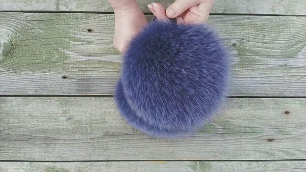 Real Fur Earmuffs for Her, Oversize Earmuffs, Large Fluffy Ear Muffs, Real Fox Fur Earmuffs in Purple, Furry Ear Warmer, Gift For Girlfriend