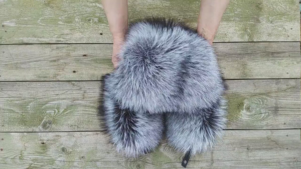 Silver Fox Fur Ushanka Hat for Men, One Piece Fur Winter Trapper Hat, Genuine Fox Fur Hat for Extreme Cold, Oversized Earflaps Hat for Him
