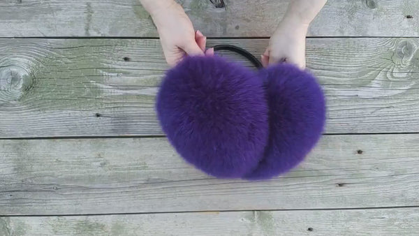 Hot Purple Fur Women's Earmuffs, Soft Fox Fur Ear Warmers, Purple Fluffy Ear Muffs for Her, Stylish Winter Accessories, Secret Santa Gift