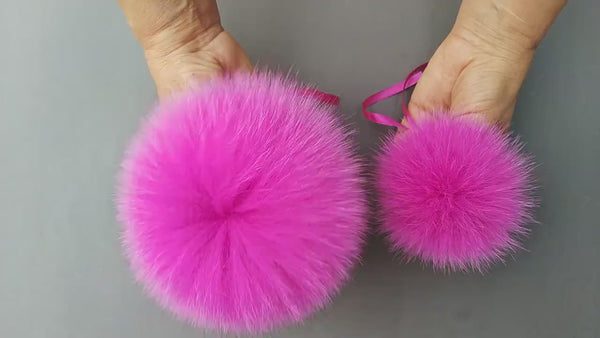 Pink Fur Pompom For Hat, Pink Large Pompom, Detachable Berry Pompom, DIY Fur, Hat Fur Ball, Fox Fur Pompom For Hat, Fluffy Bommel