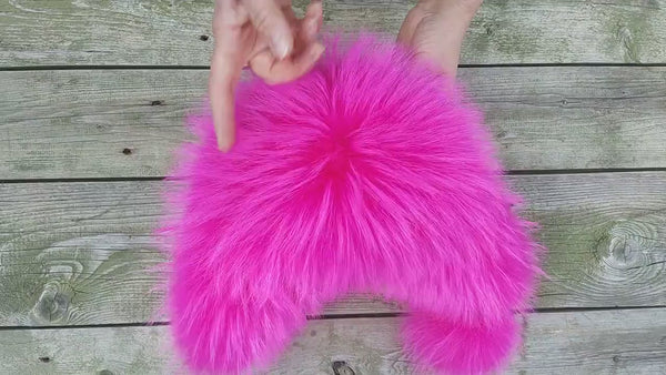 Pink Raccoon Fur Winter Hat For Her, Real Fur & Leather Trapper Hat, Fuchsia Black Ushanka, Women Bomber Hat, Warm Furry Hat, Gift For Her