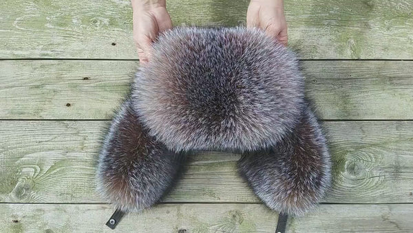 Mens Genuine Golden Fox Fur Bomber Hat, Warm Winter Trapper Hat, Fur Earflaps Hat, Hat with Adjustable Leather Size Strap, Father's Day Gift