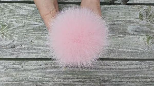 Fur Pompom for Hat, Detachable Light Pink Pompom, Genuine Fur Pom Pom, Fuzzy Bommel, Pink Pompoms, DIY Hat Decorations, Girly Pom For Hat