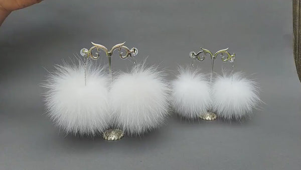 Real Fur Pom Pom Dangle Earrings, Bridesmaid Jewelry, Fuzzy Ball Earrings, Winter Wedding Accessories, Bridesmaid Earrings, Boho Jewelry