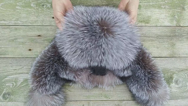 Arctic Fox Winter hat, Women's Winter Head Accessories, Trapper Hat for Sister, Silver Fur Hat With Ear Flaps, Genuine Fluffy Fox Fur Hat