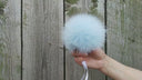 Light Blue Fur Pom Pom, Detachable Pompom For Hat, Large Pom Poms, Sky Blue Fur Ball With Ribbon, Fluffy Bommel, Real Fur Decor For Hat