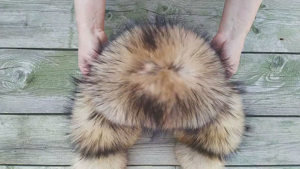 Oversized raccoon trapper hat women, Fluffy aviator hat, Fur bomber hat, Leather trapper hat, Big fur hat, Fuzzy Ushanka, Warm Gift For Mom