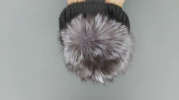 Black Mink Beanie, Fur Hat With Silver Fox Pompom, Mink Hats for Women, Warm Hat With Pom Pom, Winter Fashion Hat, Ladies Fur Hat, Mom Gift