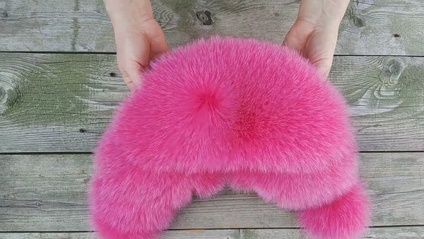 Hot Pink Fox Fur Trapper Hat, Winter Fluffy Earflaps Hat, Pink Ushanka, Women's Pink Bomber Hat, Gifts for Daughter, Fashion Winter Fur Hat