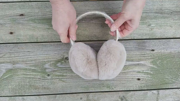 Fashion Rabbit Fur Earmuffs, Cream Earmuffs, Fluffy Winter Ear Warmers, Stylish Real Fur Accessory, Adjustable Earmuffs, Teen Daughter Gift