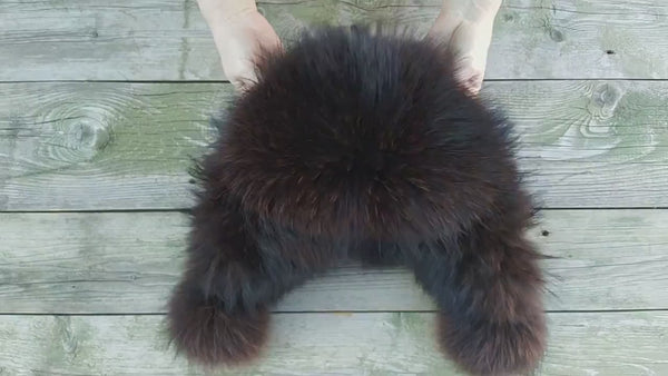 Premium Raccoon Fur Trapper Hat in Brown, Warm Winter Hat For Her, Womens Bomber Hat, Fluffy Aviator Hat, Leather Ushanka, Gift For Sister